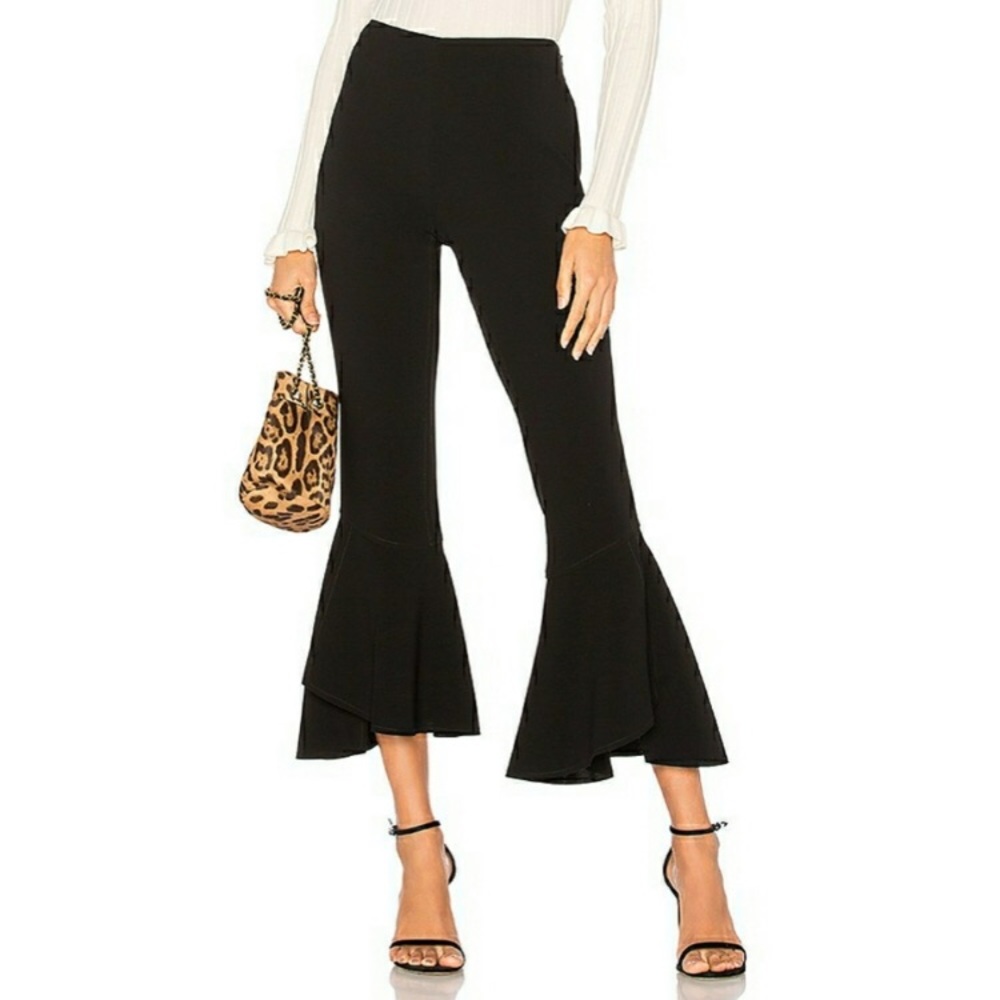 NWOT Cinq a Sept Black Benton Kick Leg Cropped Ruffle Crepe Pants Sz 4